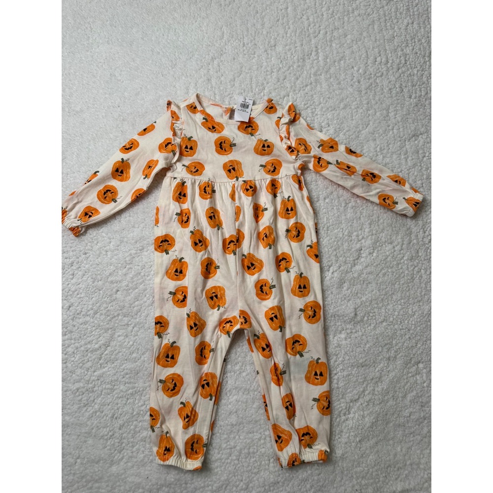Old Navy Pumpkin Print Jumpsuit Kids 12-18 Months Orange New With Tags